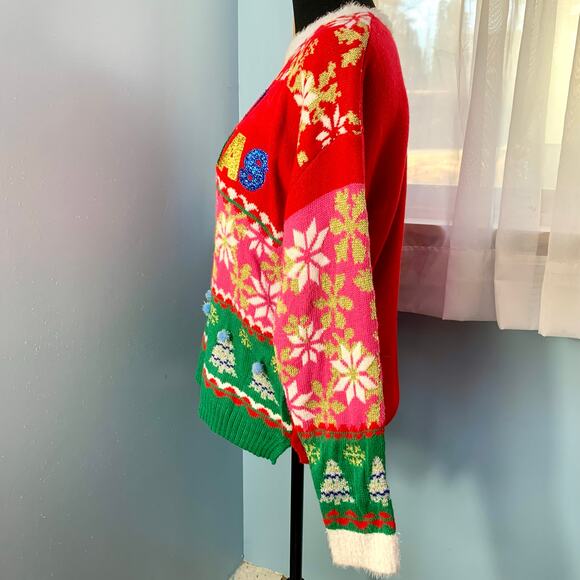 Holiday Time "Merry Christmas" Ugly Christmas Sweater Size Large - Picture 2 of 7